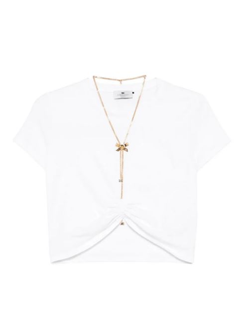 T-SHIRT WITH BOW NECKLACE ELISABETTA FRANCHI | MA00651E2270 gesso